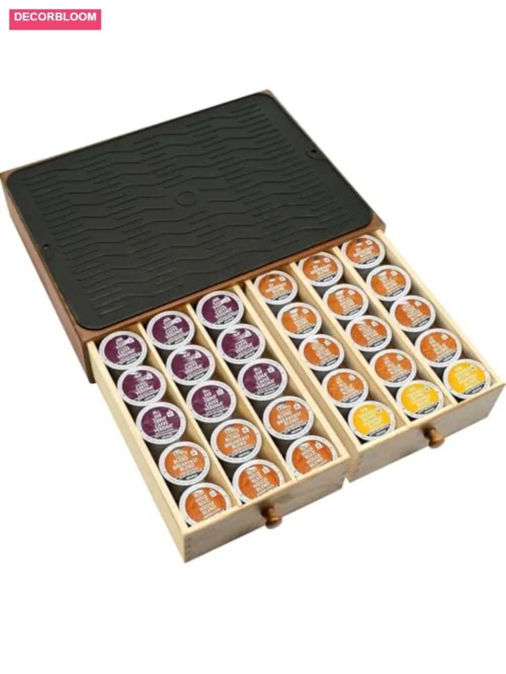 Wooden Coffee Pod Drawer Holder for Counter 30 Pod Capacity with 2 Drawers